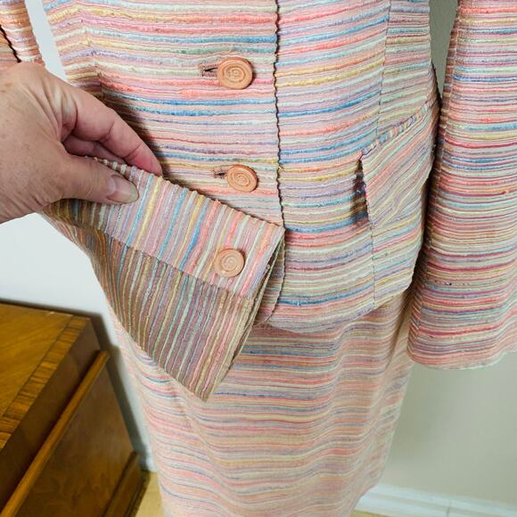 Vintage Bergamo By Ebi Size 4 2-Piece Suit Skirt w/ Blazer Jacket Tweed Striped - Picture 10 of 11